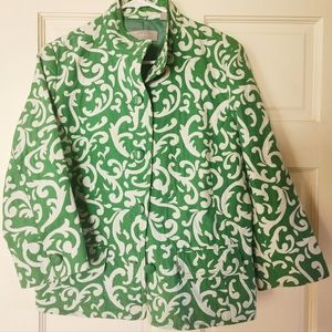 Liz Claiborne Blazer Jacket Womens M Green Pattern Long Sleeve